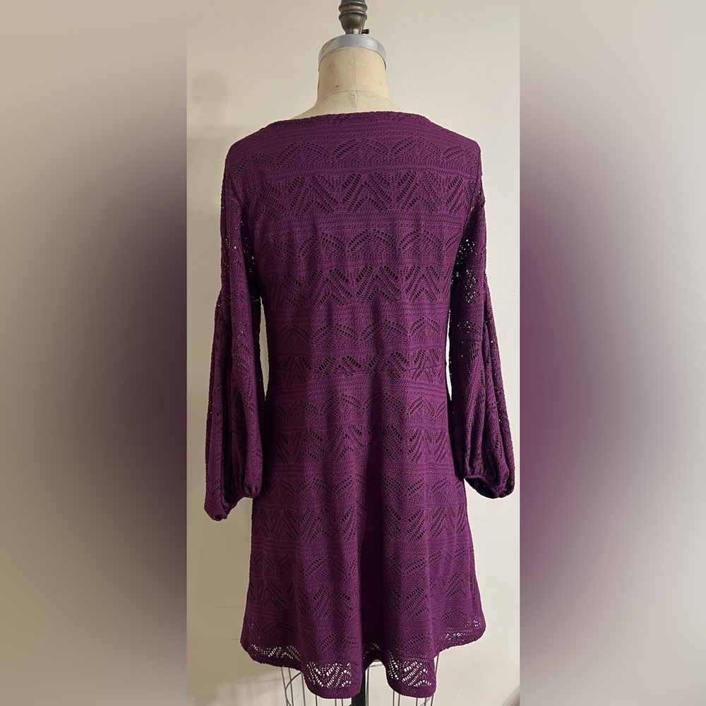 Maeve Anthropologie Leila Purple Lace Dress Balloon Sleeve Size Medium - Picture 5 of 11